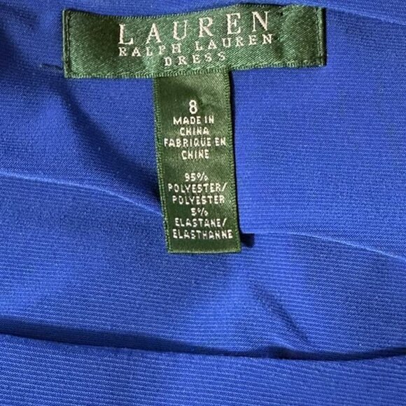 Lauren Ralph Lauren Dress Womens 8 Blue Boat Neck 3/4 Sleeve Pleated Knee Length - Picture 2 of 3